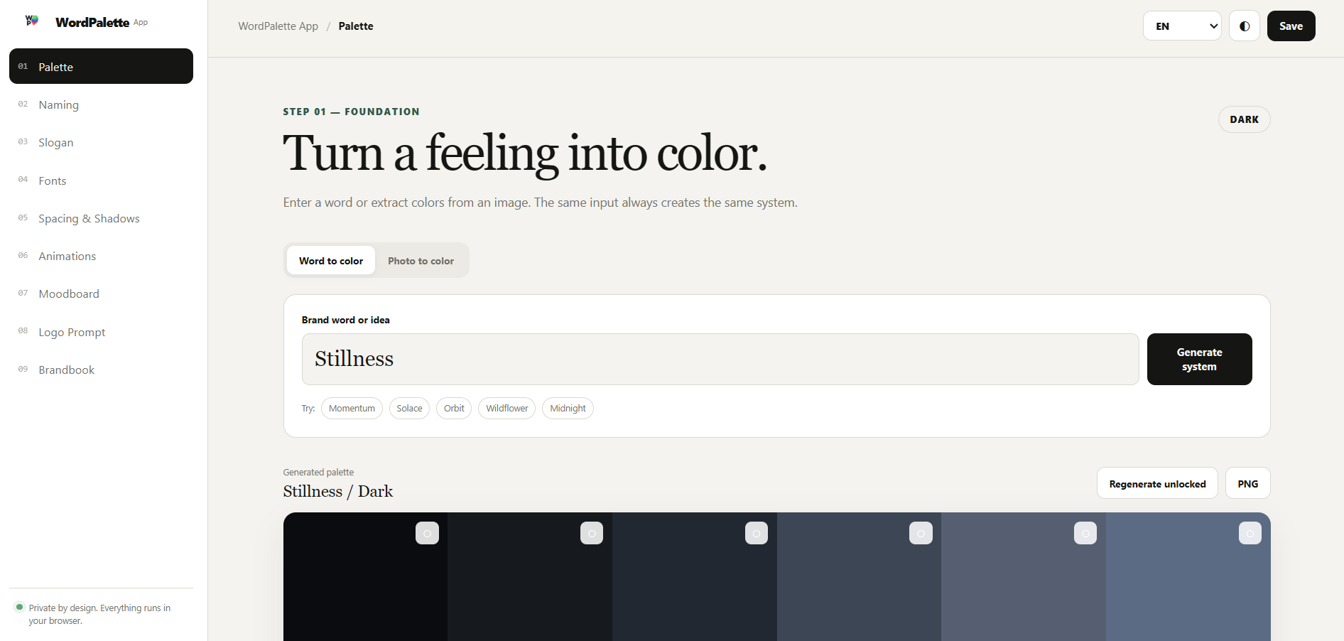 WordPalette Generator screenshot